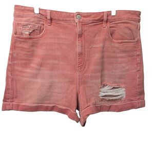 American Eagle Outfitters Jean Shorts Sz 18 Red Distressed Stretch High-Rise